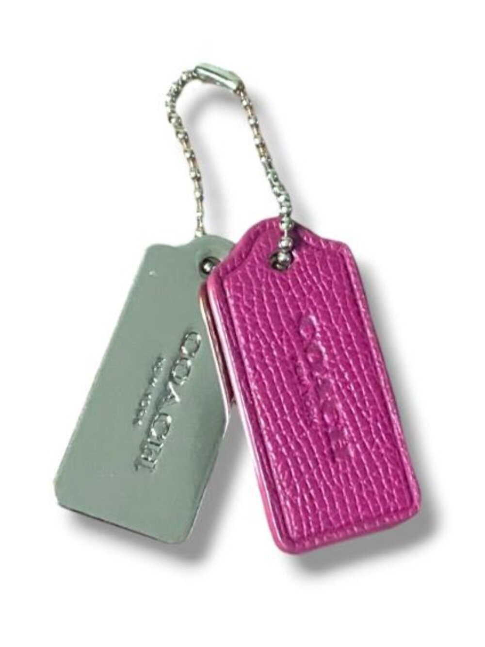 COACH - METAL/PINK Leather Purse Charm Logo Tag Keychain Key Fob